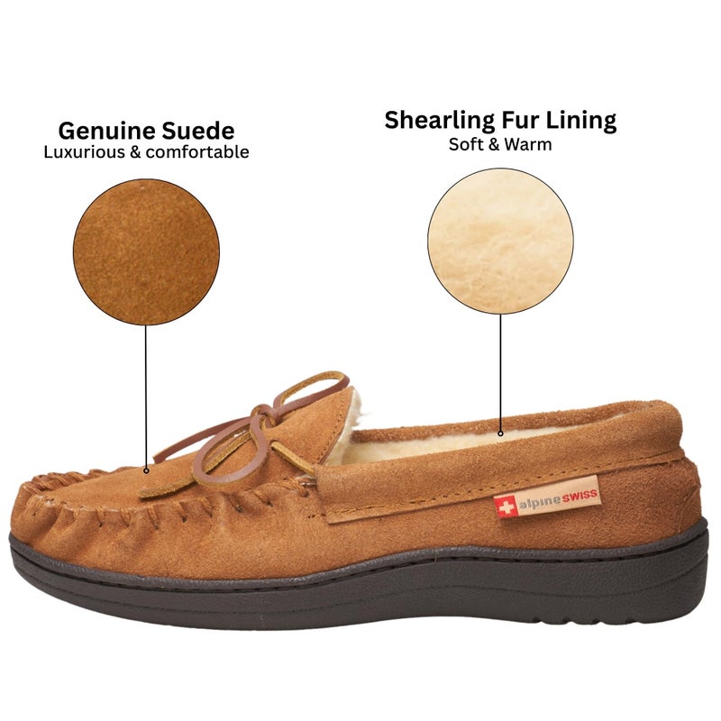 Alpine Swiss Sabine Womens Moccasin Slippers Genuine Suede House Shoe Memory Foam Insole Plush Faux Shearling Fur Indoor Outdoor Anti-Slip Rubber Sole CHST 8 - Image 3